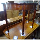 An Antique mahogany demilune side table, square tapered legs, spade feet, W100cm