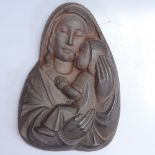 Cast-iron Madonna and Child wall plaque by Buderus, Germany, with foundry mark to back, height 12.