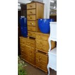 A modern pine 5-drawer chest, together with a pair of matching 3-drawer bedside chests, and a