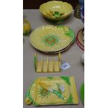 Carlton Ware Buttercup salad bowl and servers, toast rack etc (9)