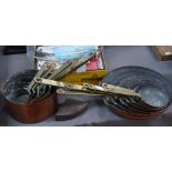 2 sets of copper pans with brass handles