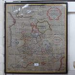 A framed cross-stitch map of England and Wales, height 24.5" overall