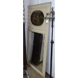 An Antique Continental painted framed pier glass mirror, with oval oil on canvas panel, W92cm,