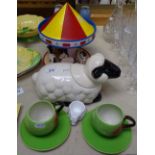 Carlton Ware sheep, apple cups and saucers and a Magic Roundabout etc (7)