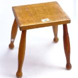 An elm stool on turned legs, height 12"