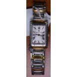 A lady's Maurice Lacroix bi-metal rectangular quartz wristwatch, stainless steel case, with Roman