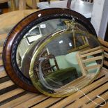 A brass-framed bevelled-edge oval wall mirror, and 2 others