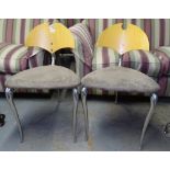 A pair of side chairs in the manner of Mark Brazier-Jones, with suede leather seats, on 3 sculptural