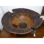 WITHDRAWN A large hand-turned burr-elm bowl, with handworked decoration and wrought-iron mounts,