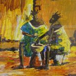 Abdul Rahman (Ghanaian artist), 2 acrylic paintings, Tribal scenes, framed