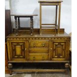 A 1920s oak sideboard, and 2 oak occasional tables