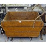 A four-wheeled pine garden trolley, W85cm