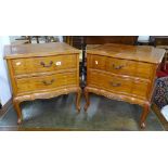 A pair of modern hardwood 2-drawer bedside chests, on cabriole legs, W56cm, H57cm