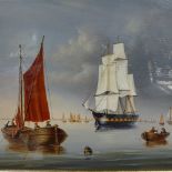 Bernard Page, oil on panel, boats in harbour, 15" x 19", framed