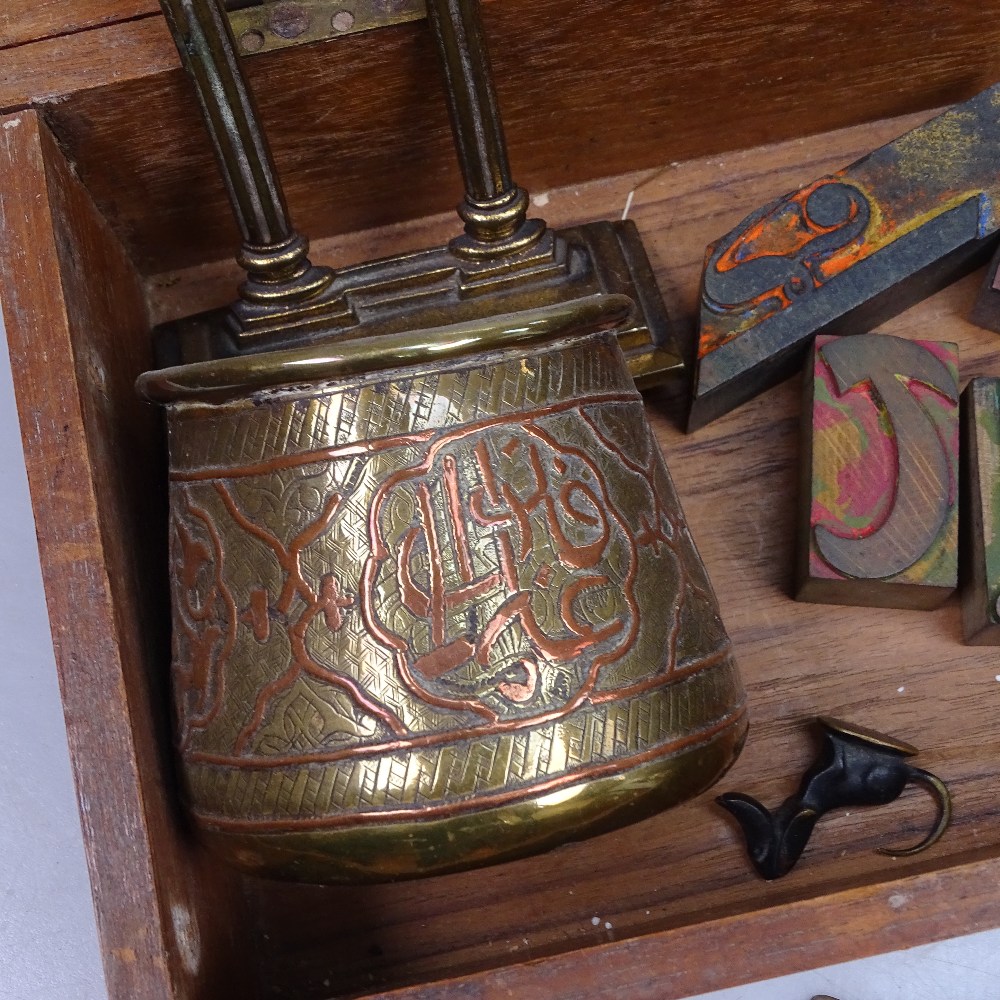 A mahogany box containing opera glasses, pocket watch stand, painting etc - Image 2 of 2