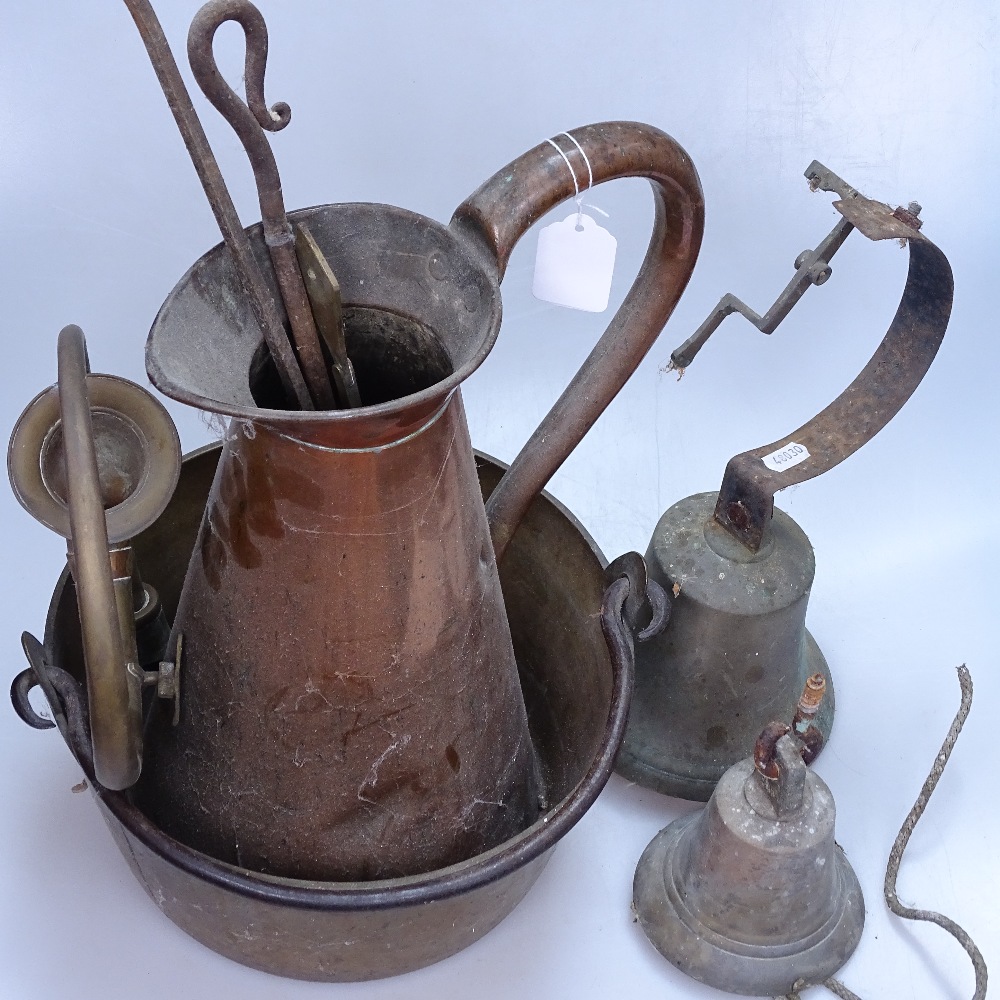 2 bells, copper jug, jam pan etc - Image 2 of 2