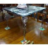 A square marble-top coffee table on gilt-metal base, W55cm, 53cm