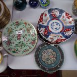 A pair of Canton plates, 8.75", 4 Imari plates, and a Japanese cloisonne plate