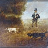 Oil on panel, 18th century English School, huntsmen and dogs, and William Malbon, 19th century oil