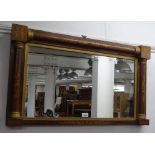 An Antique rosewood and inlaid decorated rectangular wall mirror, with split turned columns, W85cm
