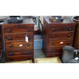 A pair of table-top mahogany chests of 5 drawers, height 14.5"