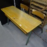 A Vintage double child's school desk, W110cm