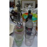 Finlandia Vodka bottle, cocktail shaker, pressed glass beaker etc