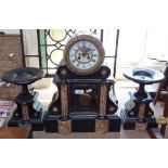 A slate and marble-cased clock garniture, height 18.25"