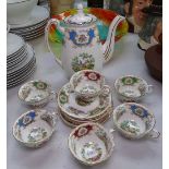 Foley China coffee set in "Broadway" pattern, and a multi-coloured plastic dish