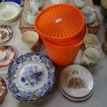 Royal commemorative mugs and plates, Ironstone plates and Tupperware canisters