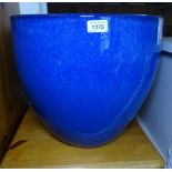 A large blue glazed garden planter, W41cm