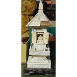 An bone-clad wooden Buddhist shrine on carved wood stand, height 12.5" overall