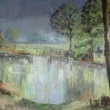 A pastel drawing, river view, framed