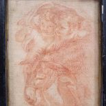 A sanquin study of cherubs and a donkey, in a frame printed Carlo Maratti, height 7.5"