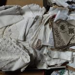 3 boxes of Vintage embroidered table linen, lacework items etc