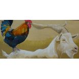 Clive Fredriksson, oil on board, study of a rooster and goat