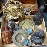 A tray of Oriental items, including a metal sage, tea caddy, Buddha, height 6" etc