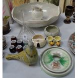 Shelley ashtray, wash bowl and vase, glass funnel, pigeon, advertising mustard pots and ashtray etc
