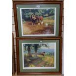 Tony Sheath, a pair of prints, landscape with horses