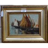 A pair of oil on canvases, Continental fishing boats, gilt-framed
