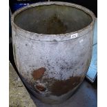 A large galvanised metal barrel, H84cm