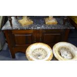 An Edwardian mahogany and marble-top washstand, W107cm