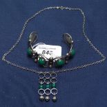 A Finnish silver triple-row green stone pendant and necklace, and a similar Mexican sterling