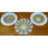 3 Vintage vaseline glass dishes with sunburst design, 8.5"