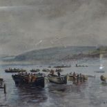 H C Hyatt, early 20th century watercolour, St Ives fishermen, framed