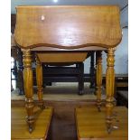 A French walnut drop leaf work table, on fluted legs, W58cm