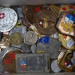 An album of Continental medals and medallions with ribbons, and a box of badges, sporting medallions