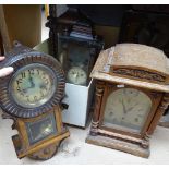 An oak-cased clock, and 3 others