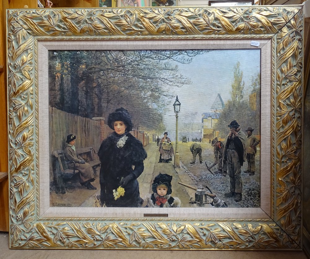 Coloured oleograph, Parisian street scene, and coloured print, feeding the horses (2) - Image 2 of 2