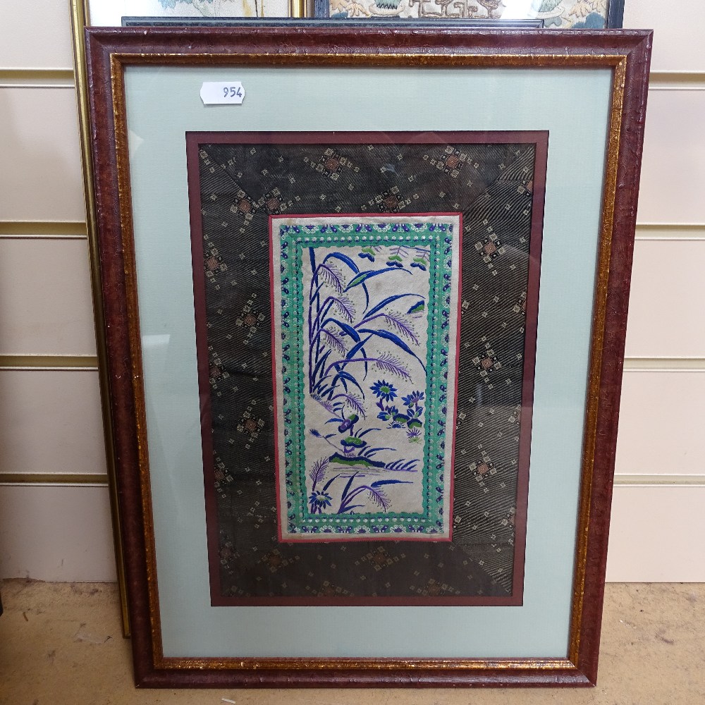 Various Oriental embroideries, framed (8) - Image 7 of 9